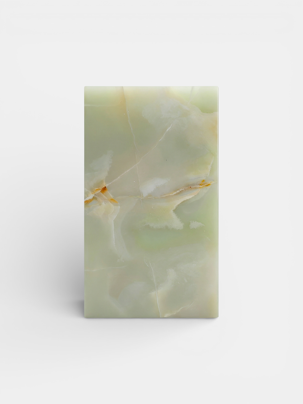 Green onyx plinth front view - Italian luxury marble pedestal with minimalist rectangular design