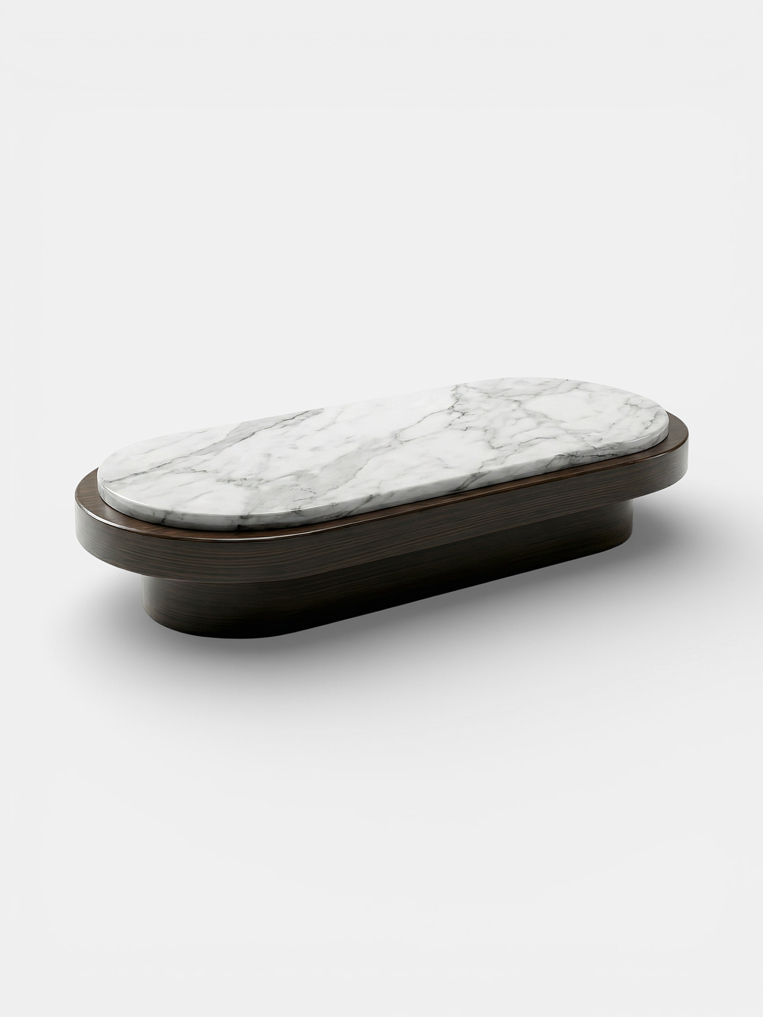 MARBERA Mirage Arabescato marble black wood coffee table three-quarter view Italian craftsmanship