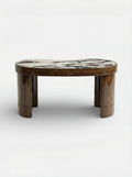 Luxury Nicola desk combining glossy wood and Calacatta Viola marble - detailed view of marble veining