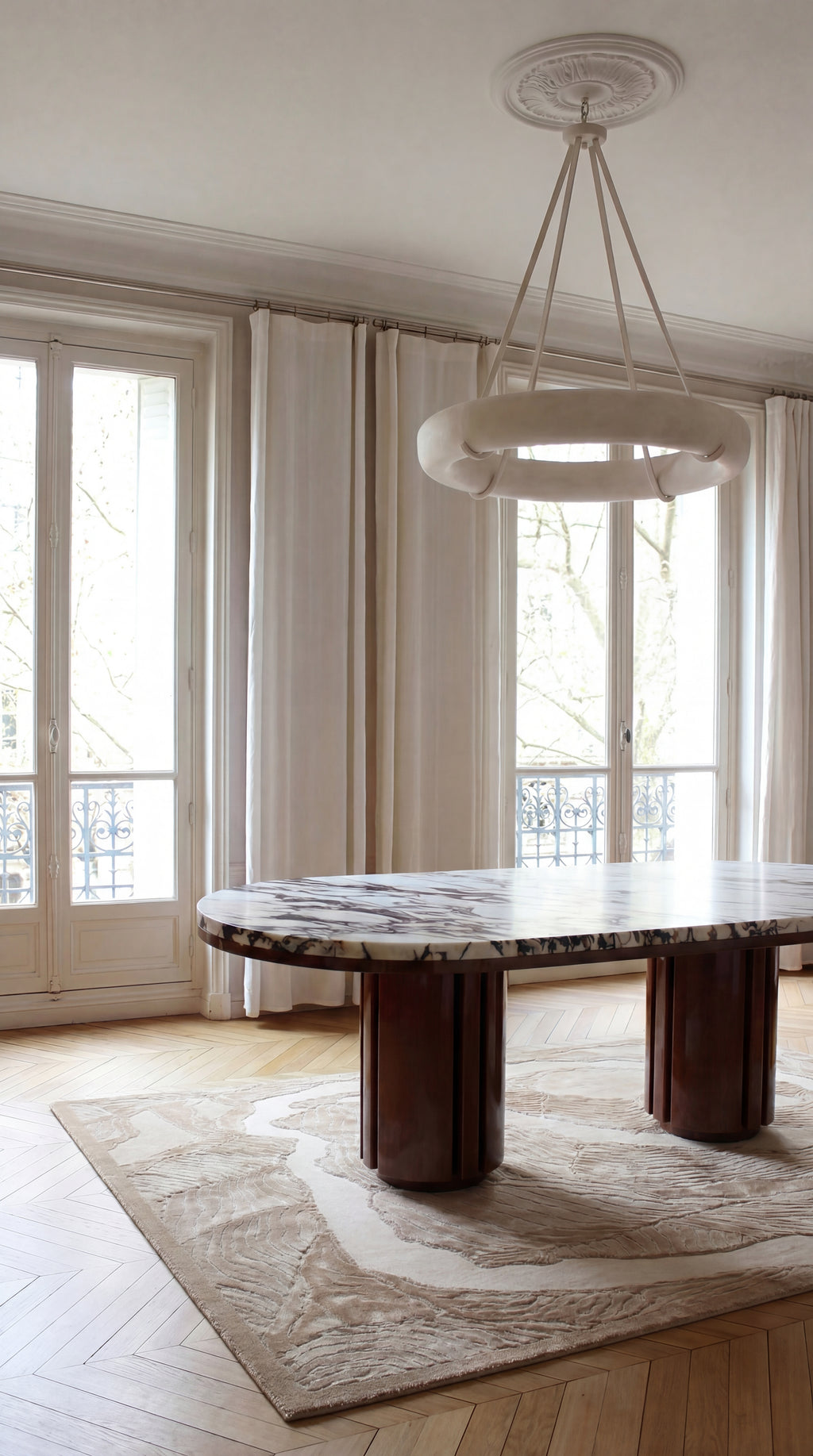 Mira Wood And Calacatta Viola Dining Table