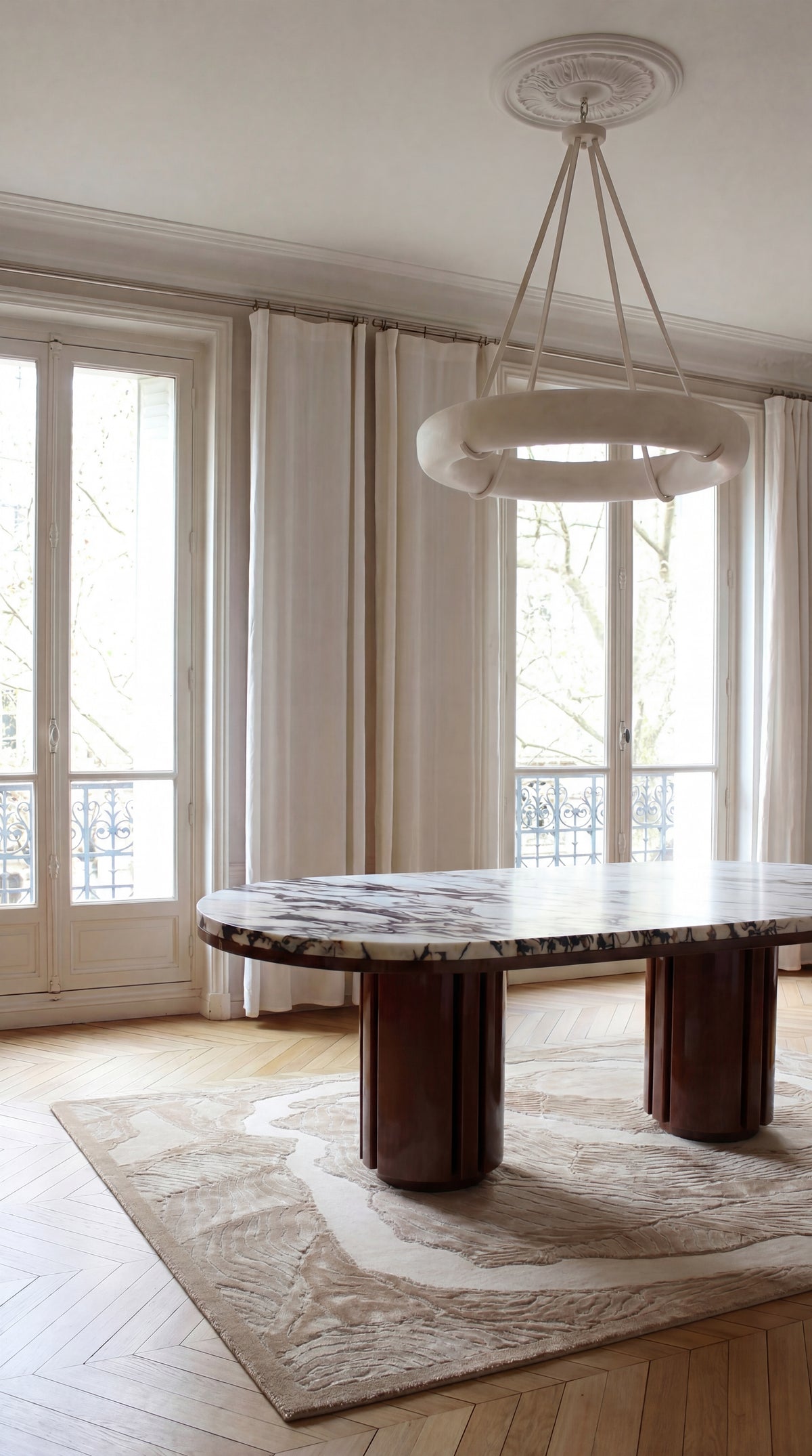 Mira Wood And Calacatta Viola Dining Table