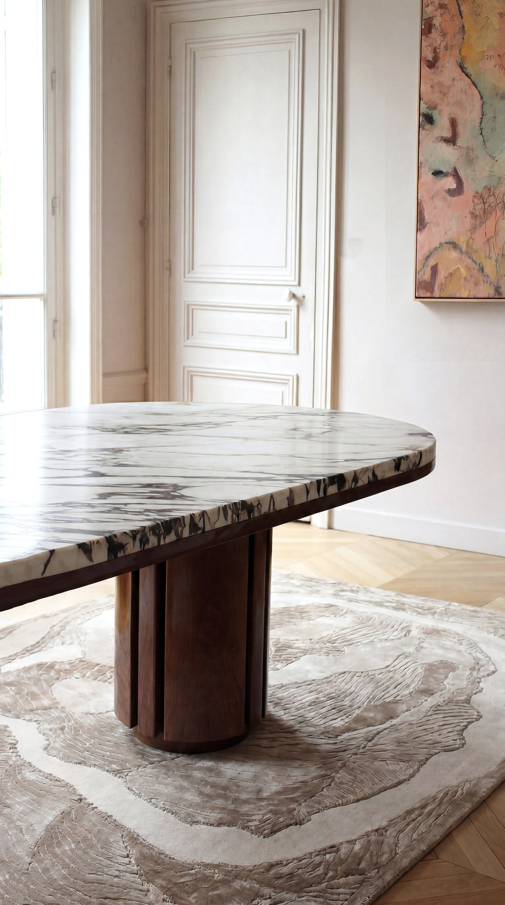 Mira Wood And Calacatta Viola Dining Table