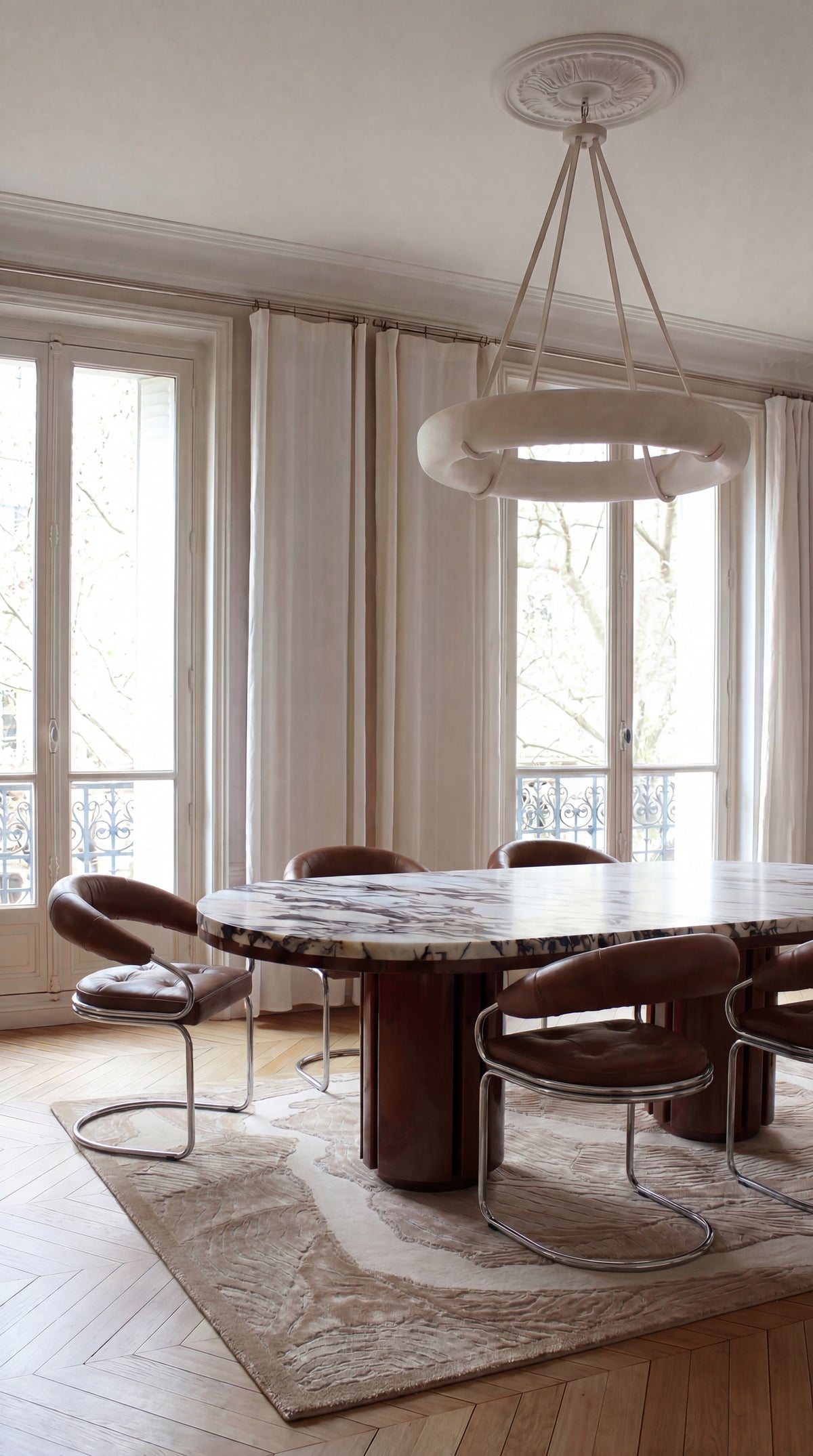 Mira Wood And Calacatta Viola Dining Table