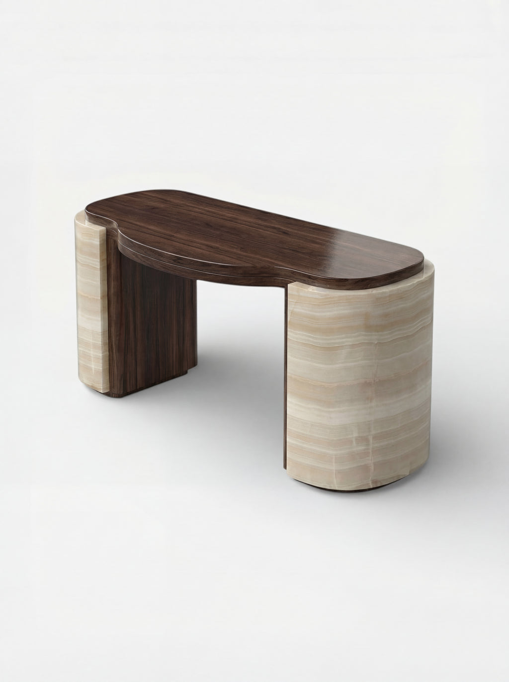 MARBERA Moka ivory onyx and wood luxury desk - side angle Italian crafted office furniture