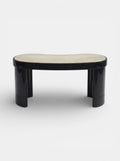 Luxury Nicola desk crafted in black and ivory onyx marble - detailed close-up view of natural stone veining