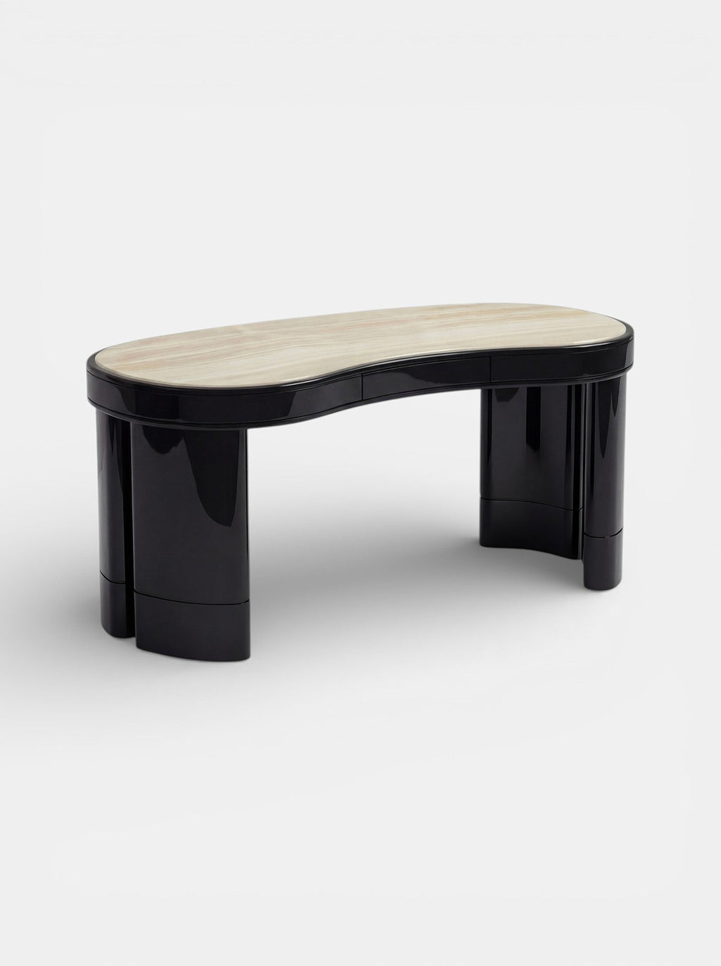 Luxury black and ivory onyx Nicola desk - alternate angle showcasing Italian marble craftsmanship