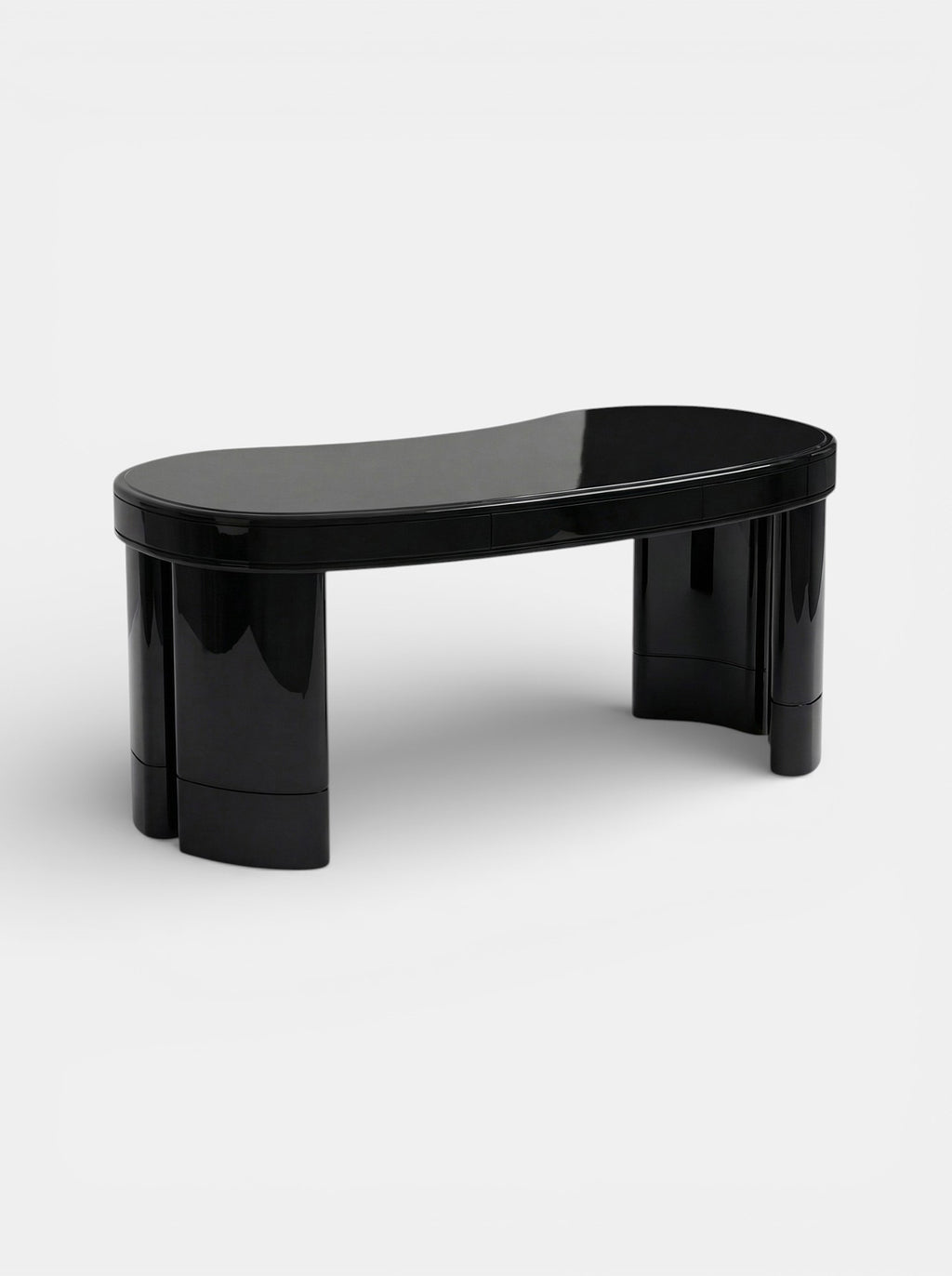 Italian crafted Nicola desk in black lacquer - front perspective showing elegant workspace surface