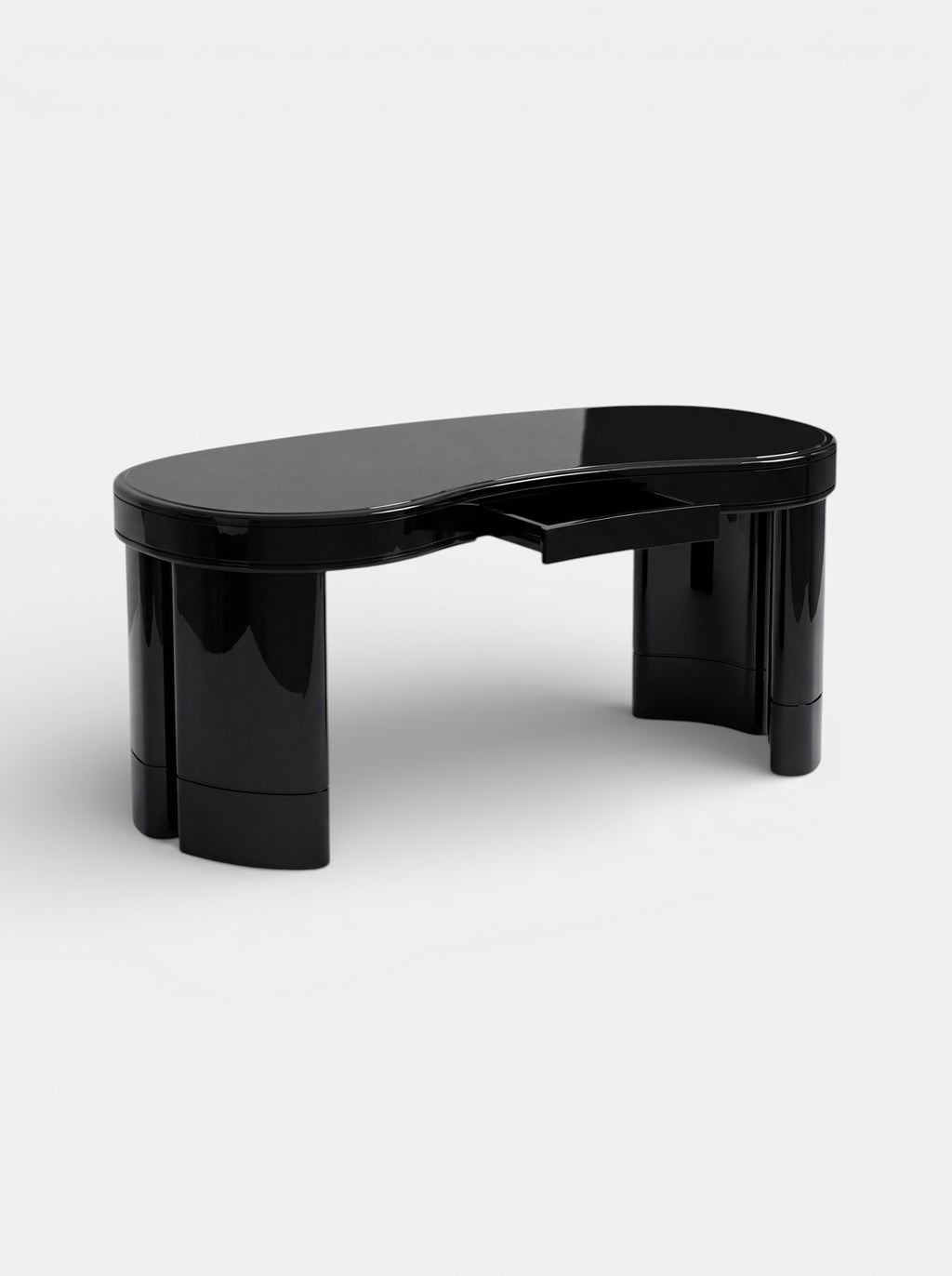 MARBERA Nicola black lacquered desk - side view highlighting minimalist sculptural form and finish
