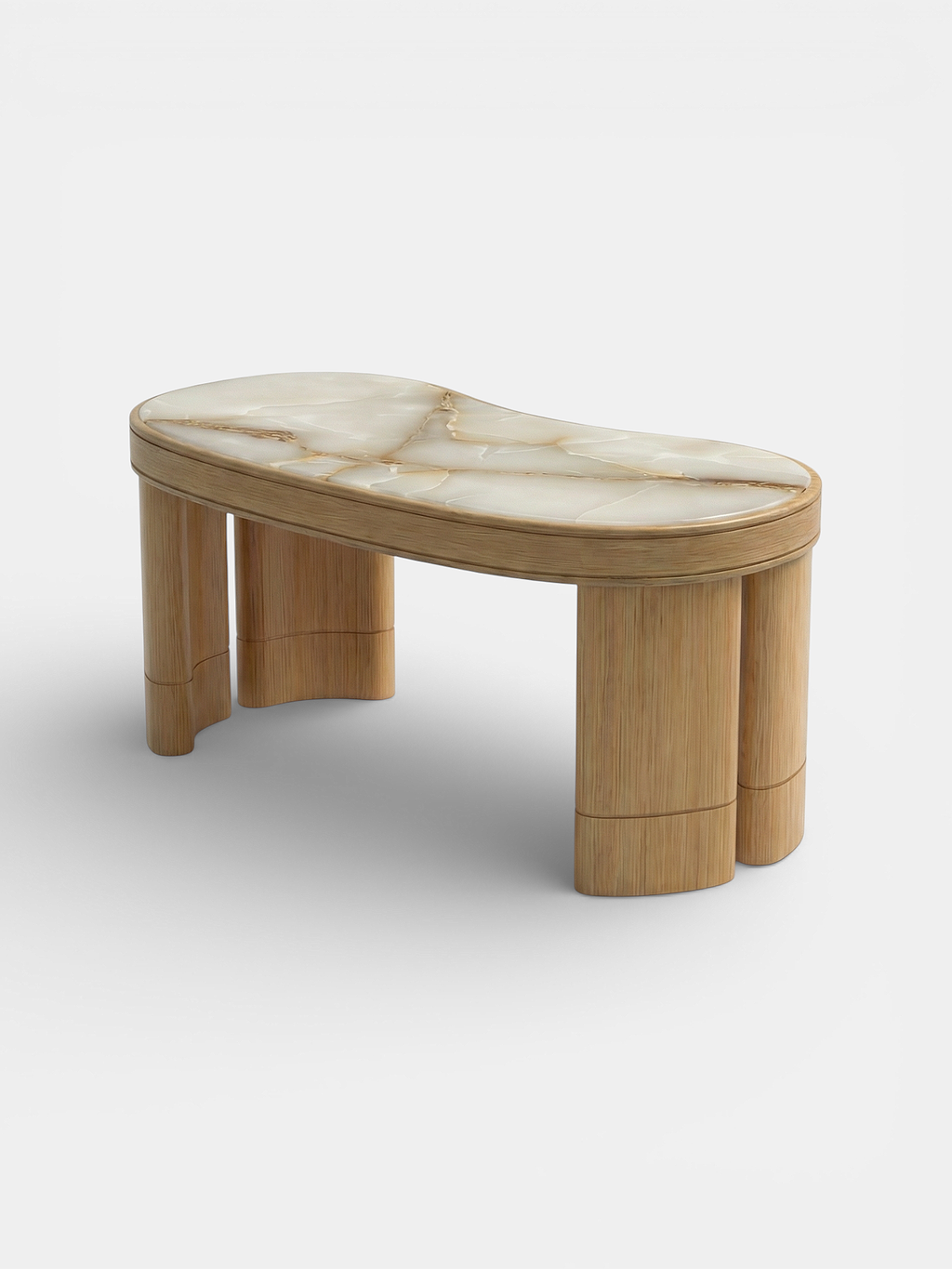 Handcrafted Italian Nicola desk oak wood Shell Onyx marble - alternate angle view