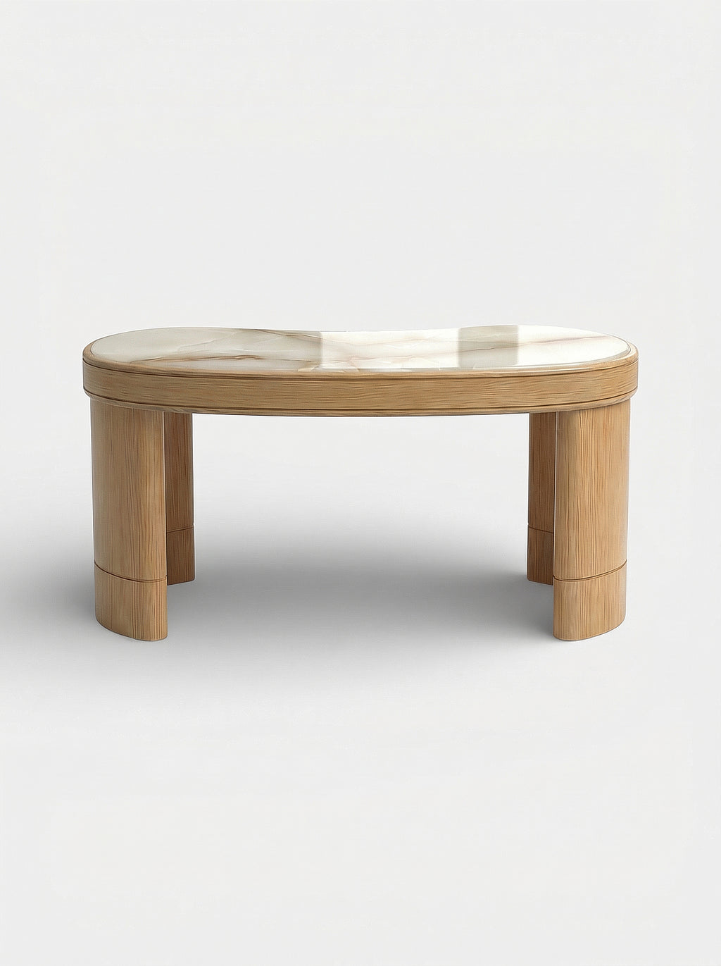 MARBERA Nicola desk in oak wood with Shell Onyx marble top - front view showcasing natural contrast