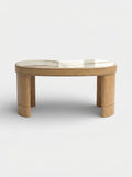 MARBERA Nicola desk in oak wood with Shell Onyx marble top - front view showcasing natural contrast