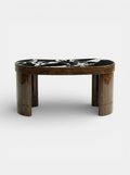 MARBERA Nicola desk in glossy wood with Grand Antique marble top - front view showing rich materials
