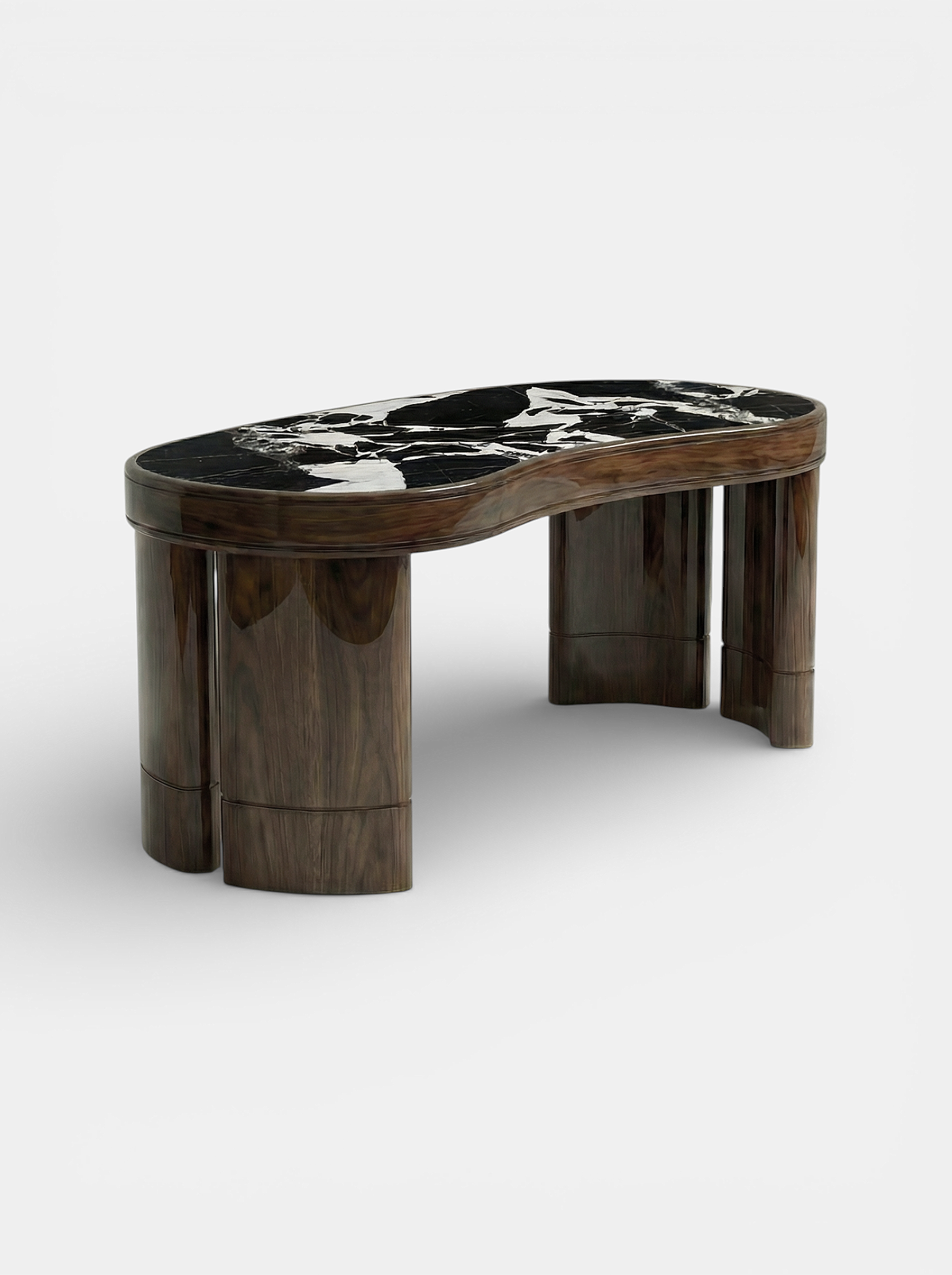 Premium Nicola workspace furniture wood and Grand Antique marble - three-quarter angle view
