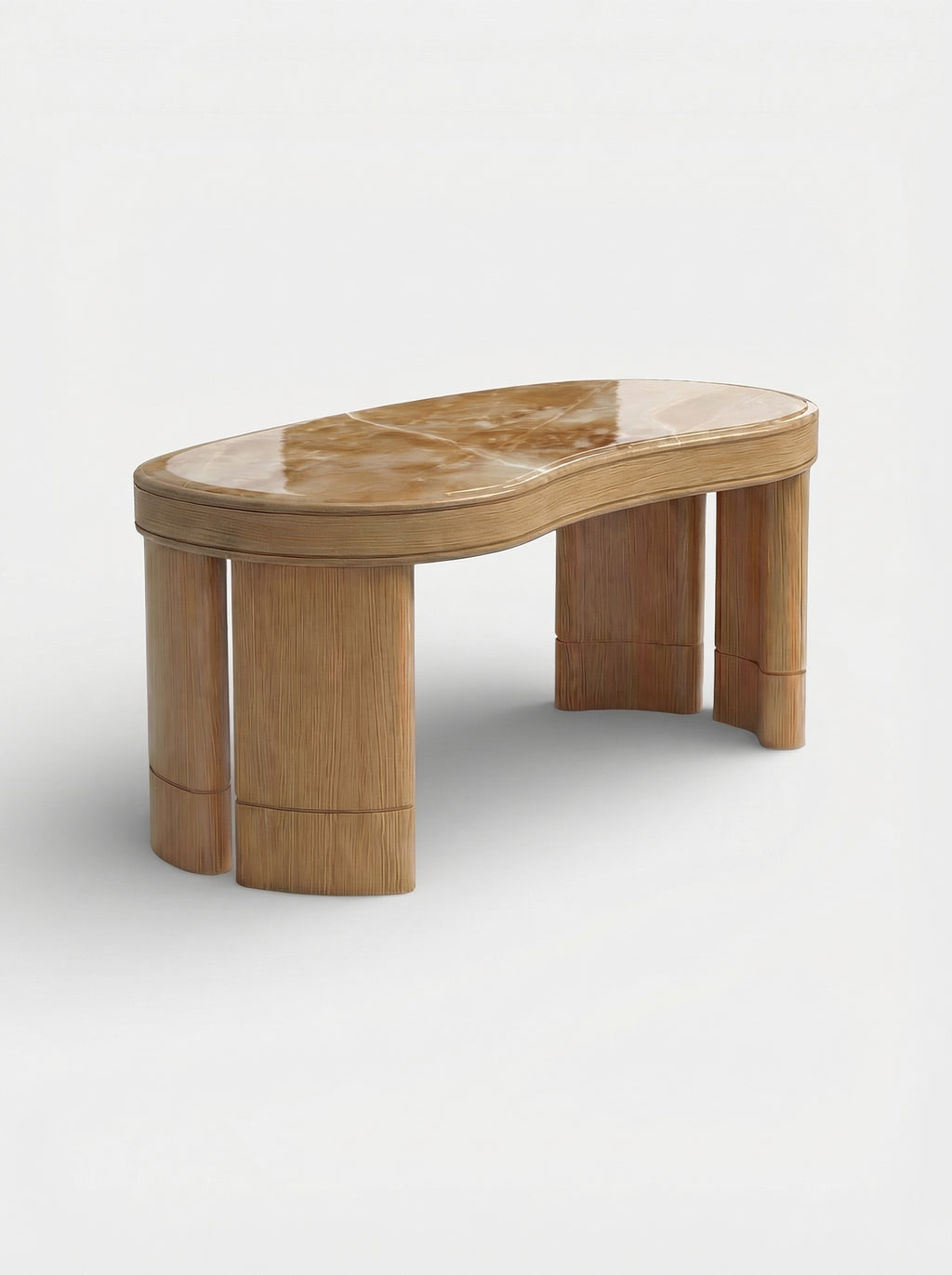 Italian Nicola desk oak wood base Honey Onyx marble - side perspective highlighting warm tones