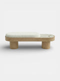Noto luxury bench with oak wood and shell onyx combination, Italian crafted marble furniture design
