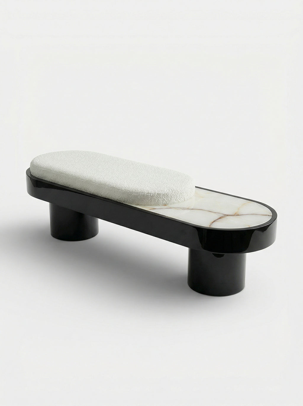 Noto Black Lacquered Wood With Shell Onyx Bench
