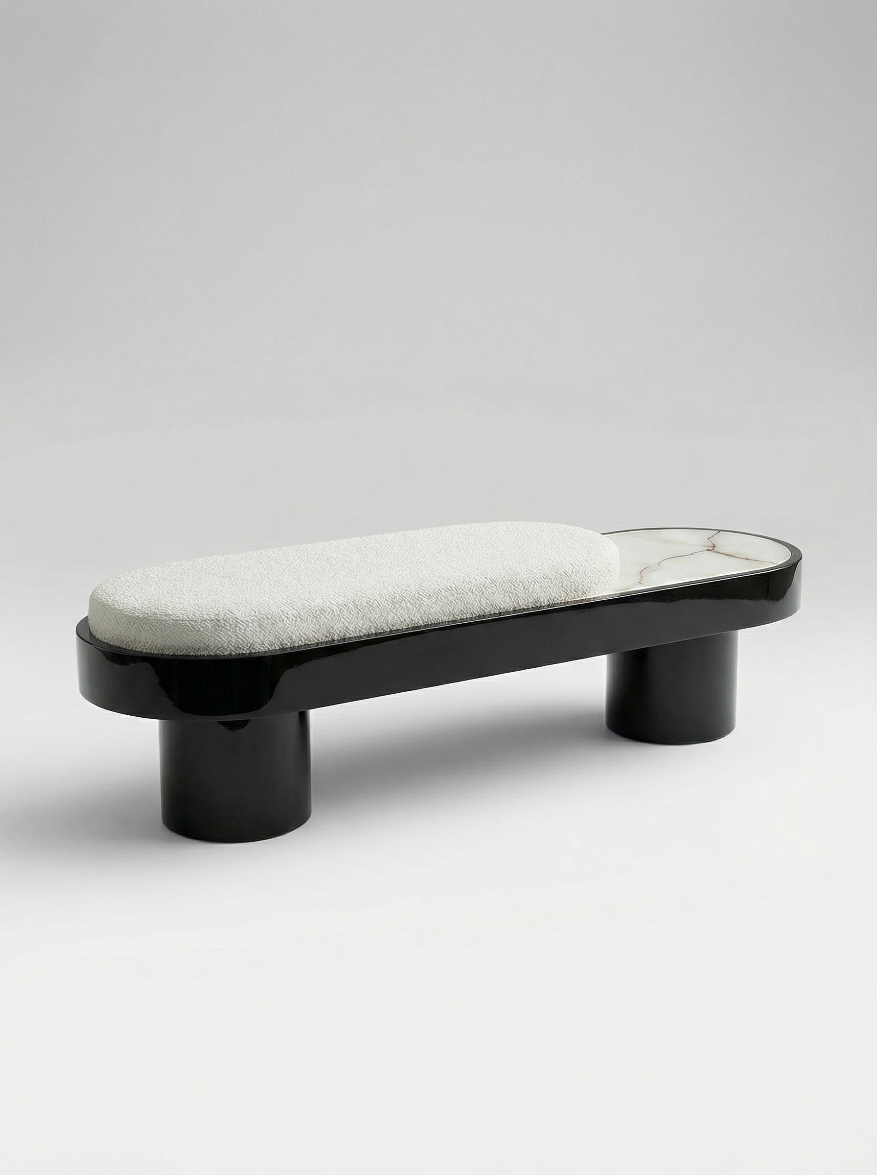 Noto Black Lacquered Wood With Shell Onyx Bench