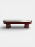MARBERA Noto bench bordeaux lacquered wood with Shell Onyx marble - front view luxury furniture