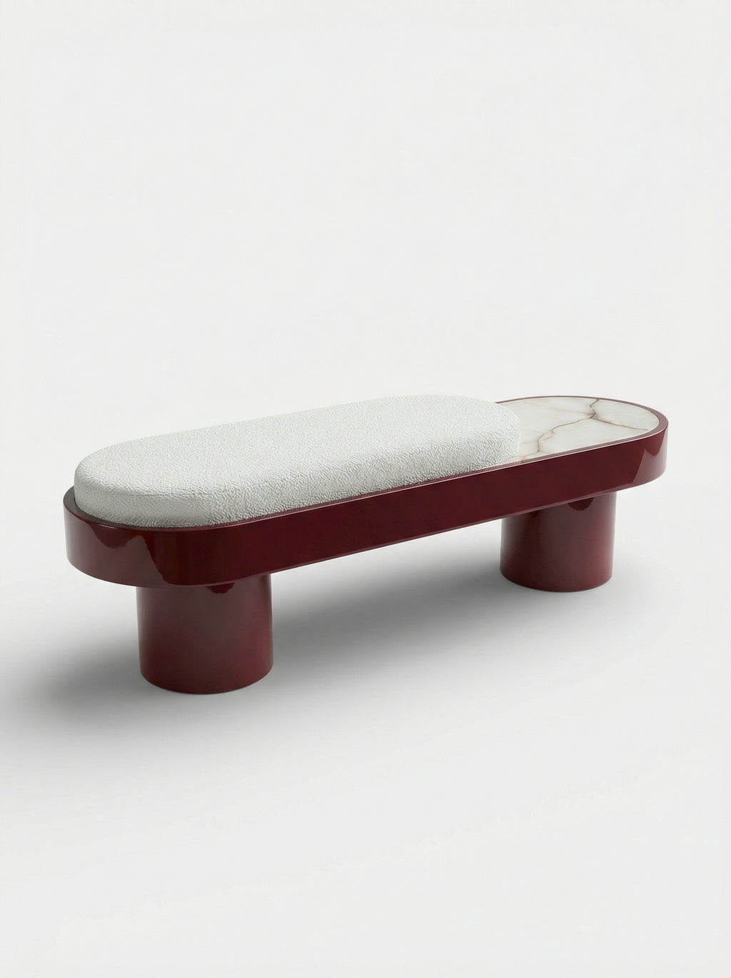 Italian Noto bench bordeaux lacquer Shell Onyx - left three-quarter view rich burgundy finish