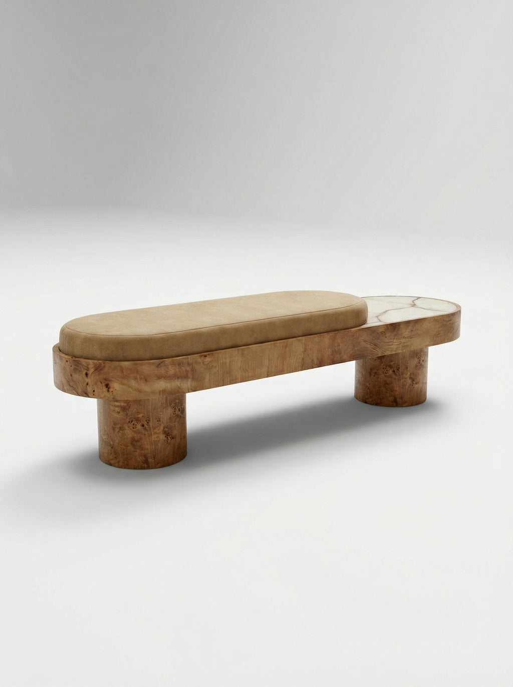 Noto Burl Wood With Shell Onyx And Mohair Bench