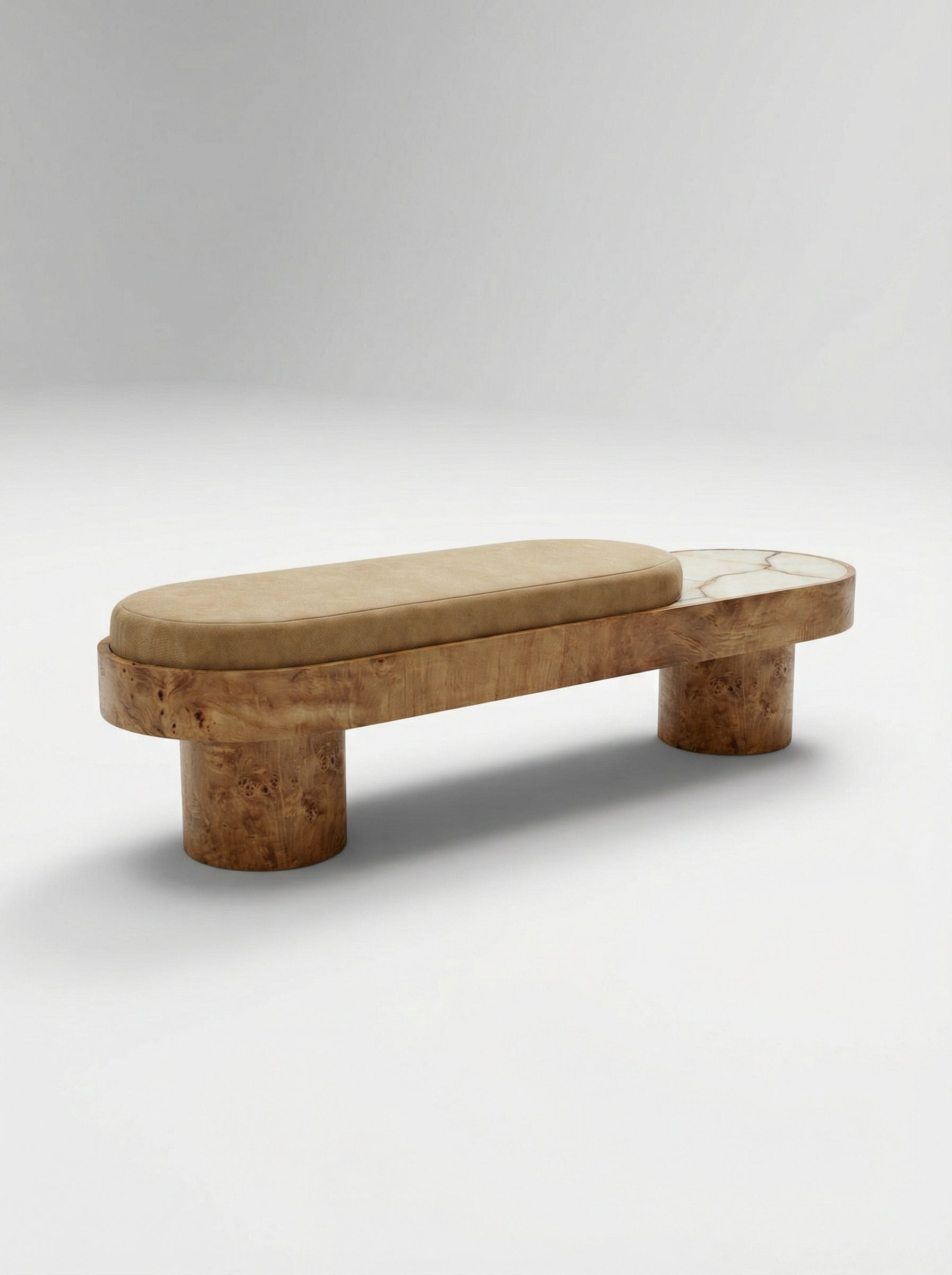 Noto Burl Wood With Shell Onyx And Mohair Bench