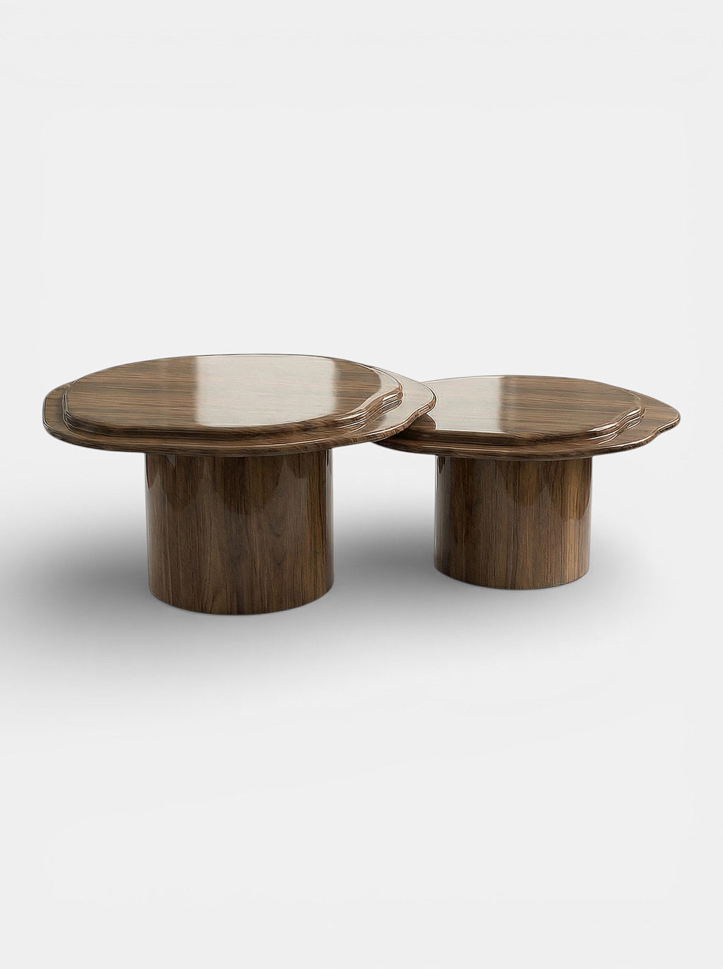 Nuga Duo coffee table in glossy wood finish, Italian luxury furniture with modern design aesthetics