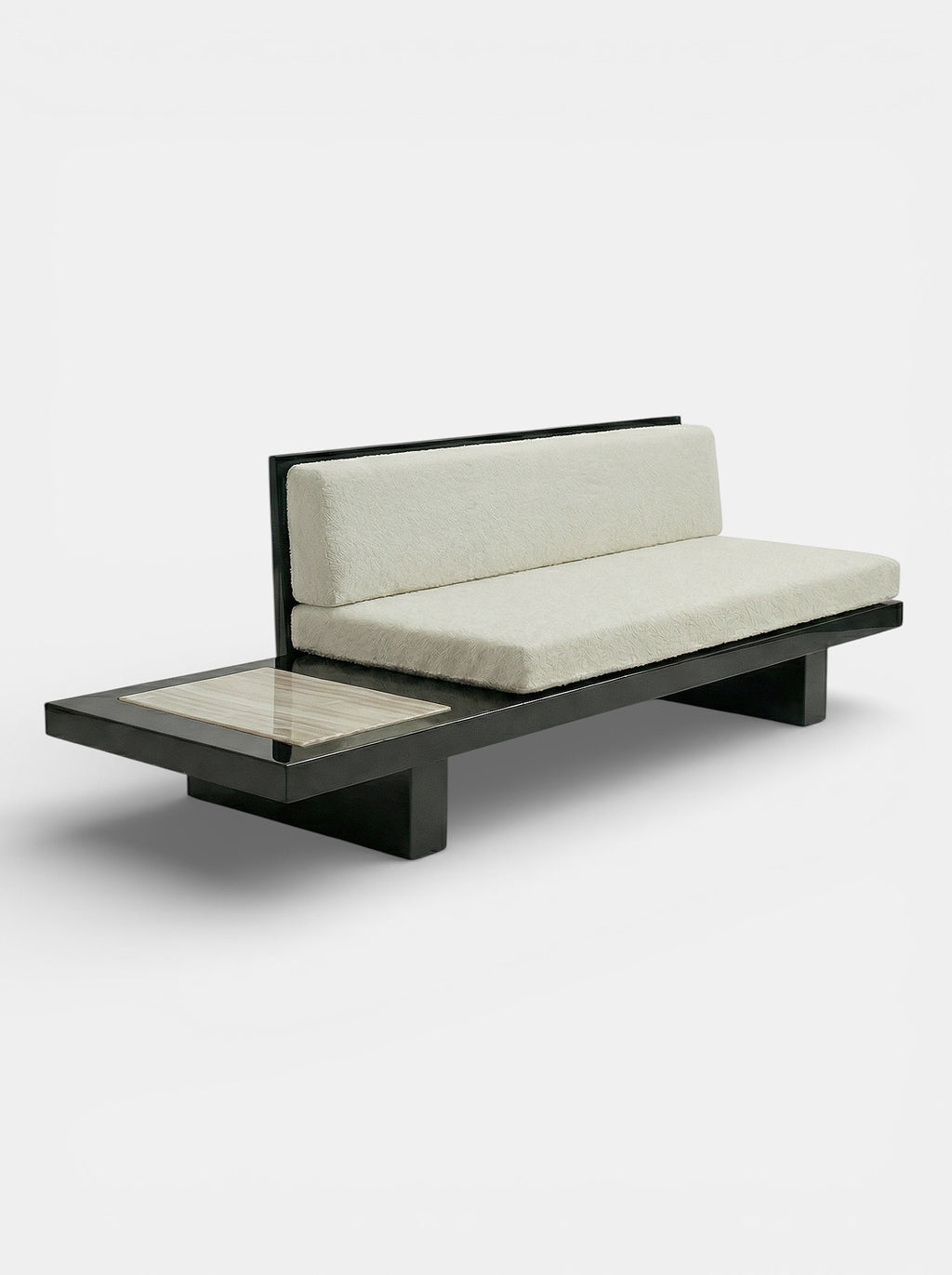 Contemporary Phoebe onyx bench in black ivory marble - luxury Italian design three-quarter view
