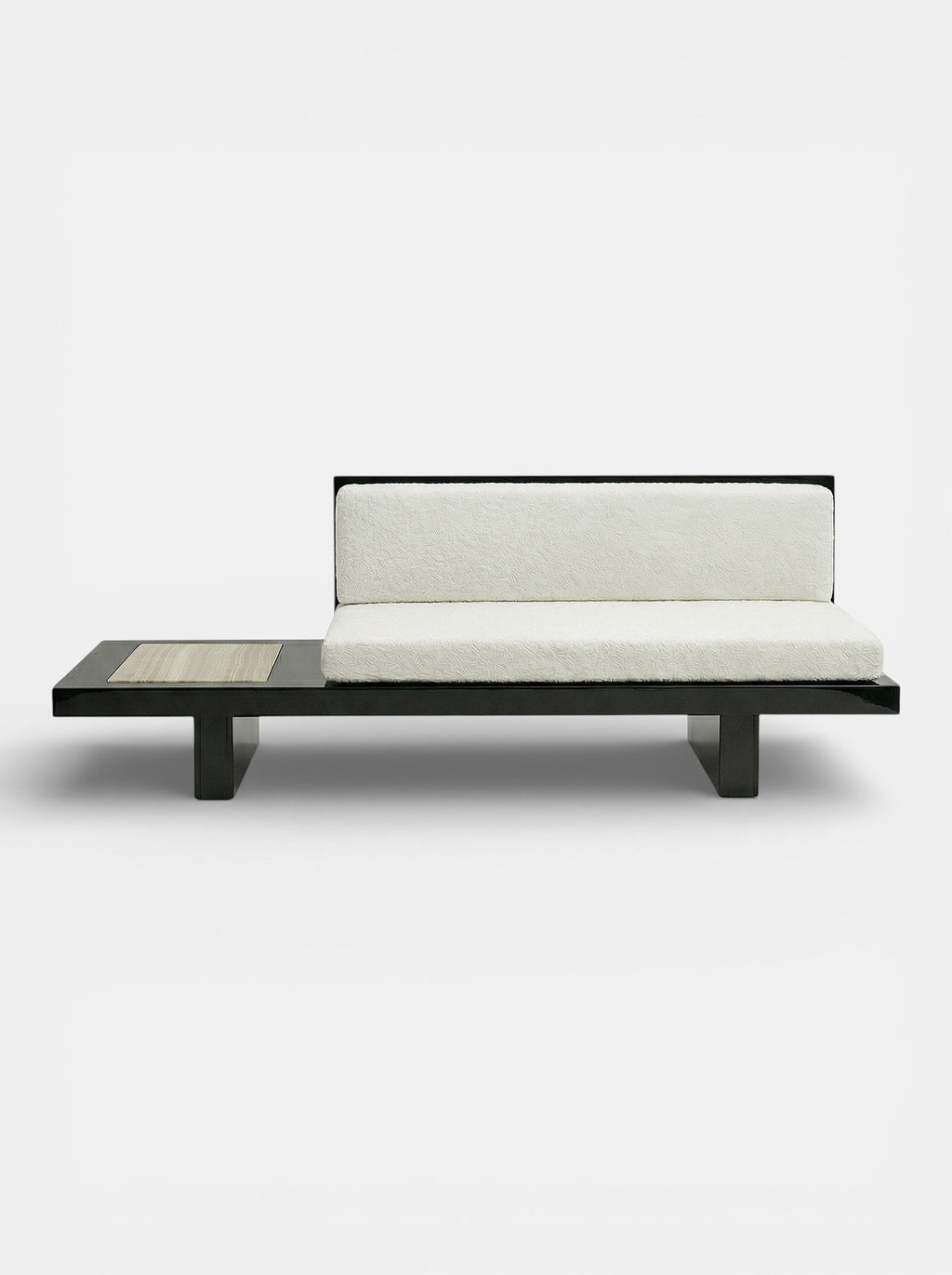 Luxury Phoebe bench in black and ivory onyx marble - modern Italian craftsmanship front perspective view