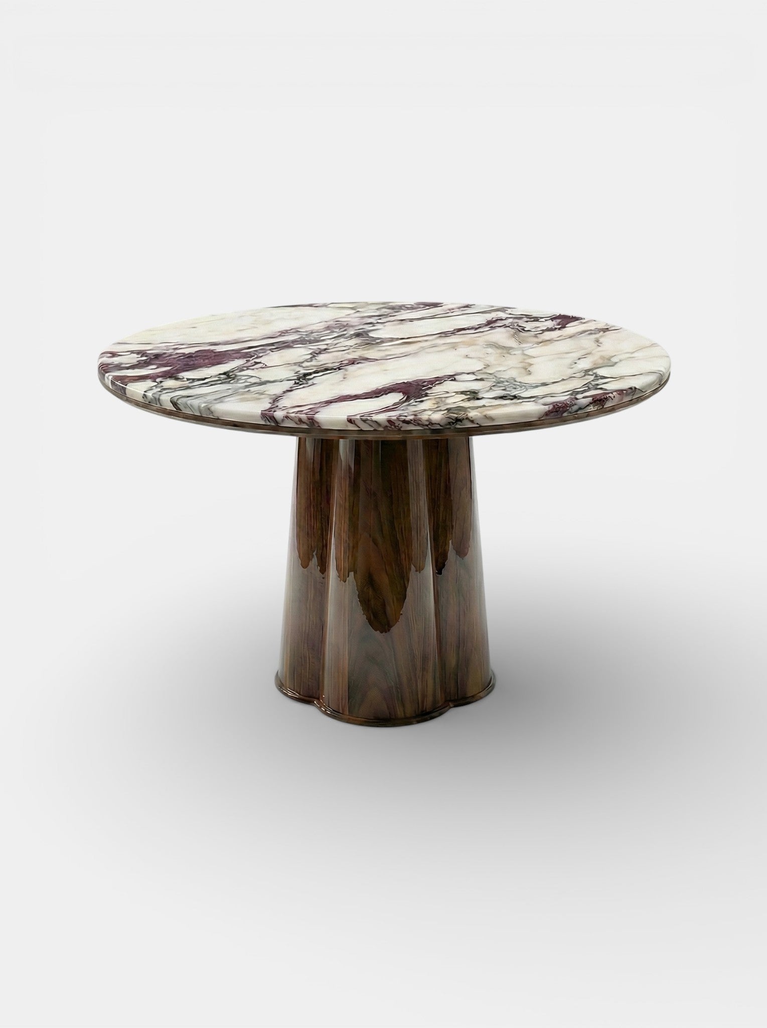 Poli glossy wood with Calacatta Viola marble detail - Italian luxury dining table premium stone craftsmanship