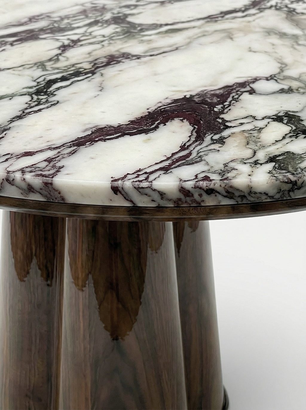 Poli glossy wood table with Calacatta Viola marble - luxury Italian dining furniture premium stone top