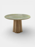 Poli Oak and Green Onyx table - luxury Italian dining furniture with natural wood base and marble top