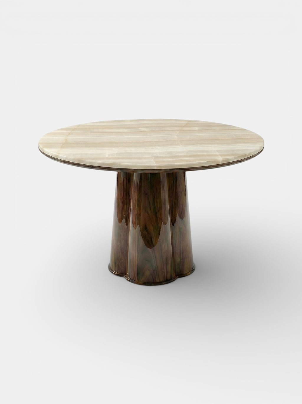 Poli Glossy Wood And Ivory Onyx Dinning Table