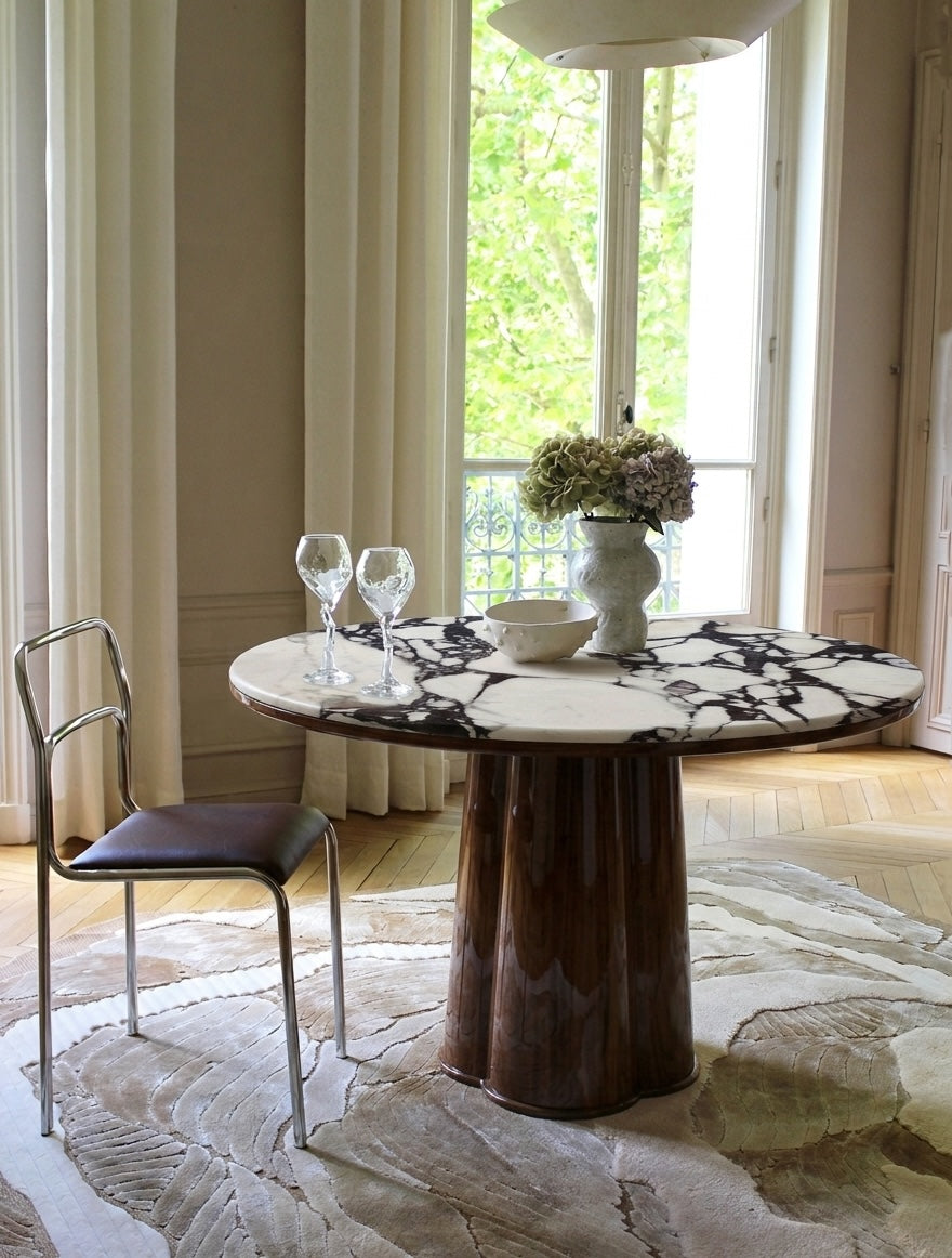 Poli Glossy Wood And Calacatta Viola Dining Table