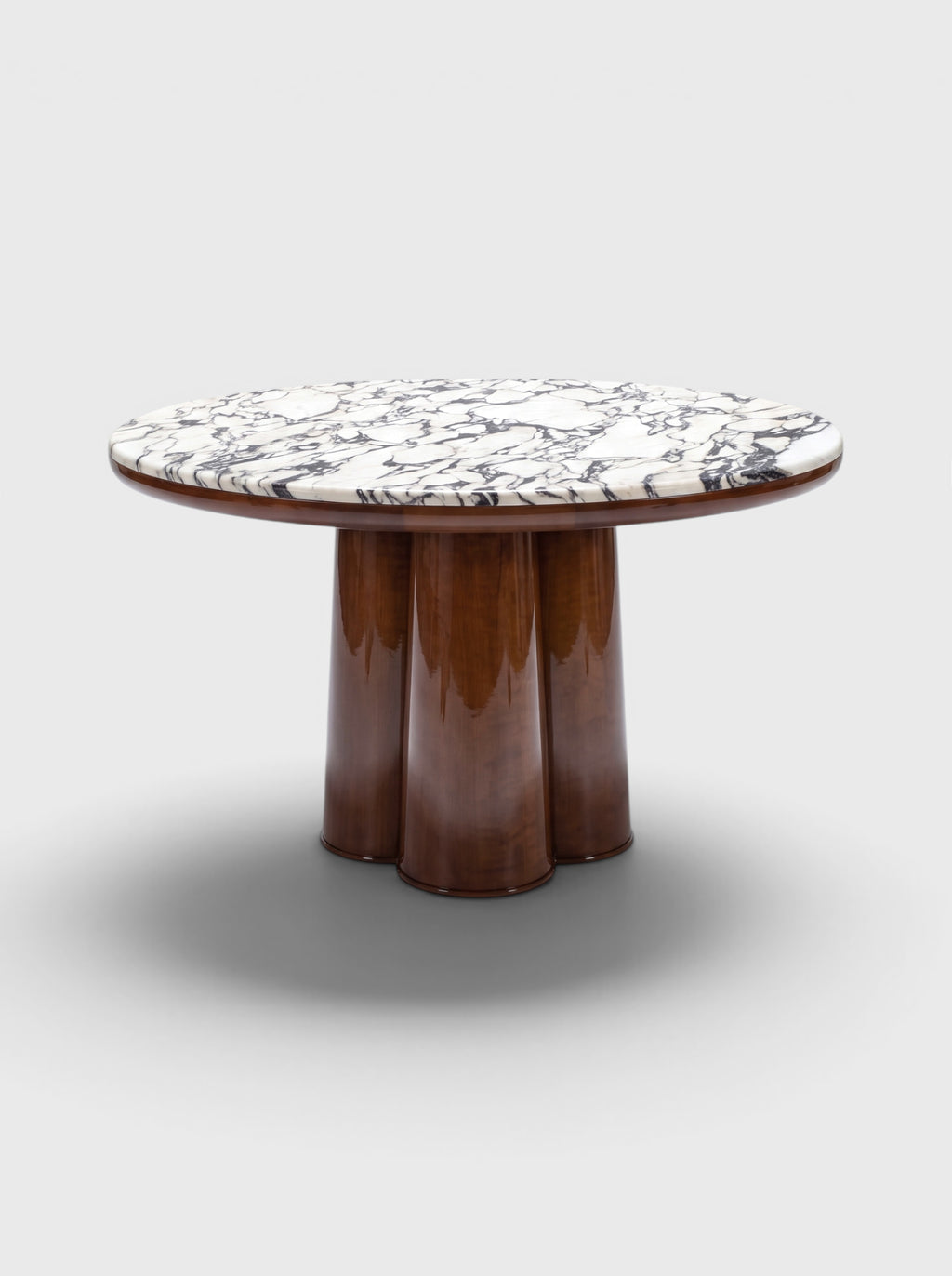 Poli Glossy Wood And Calacatta Viola Dining Table