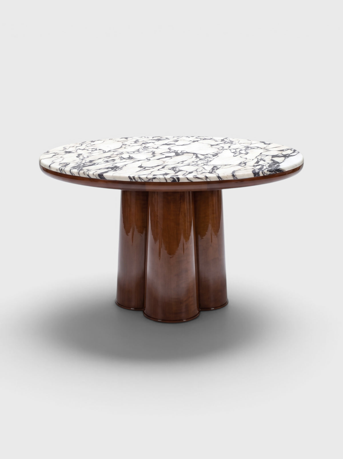 Poli Glossy Wood And Calacatta Viola Dining Table
