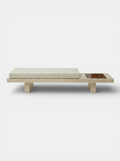 Contemporary Sybille bench combining travertine stone and wood - Italian mixed-material luxury furniture