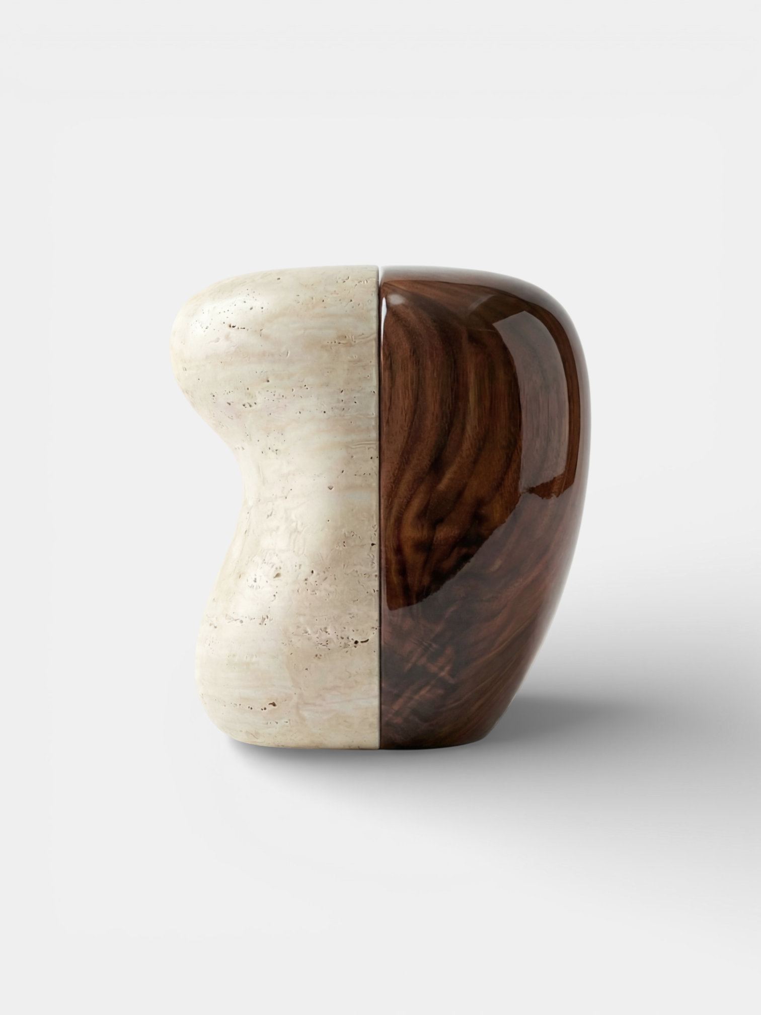 Yosho Travertine And Wood Side Table